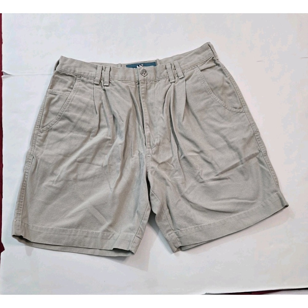 Vintage Big Dogs‎ Chino Shorts Mens 36 Khaki Tan Pleated Cotton Canvas...